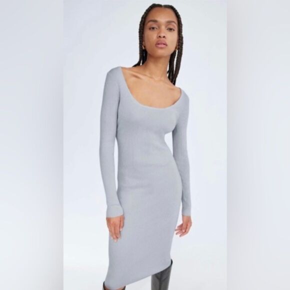 Aritzia Babaton Neighbor Merino Wool Dress Mirror Blue Size S READ - Picture 1 of 11